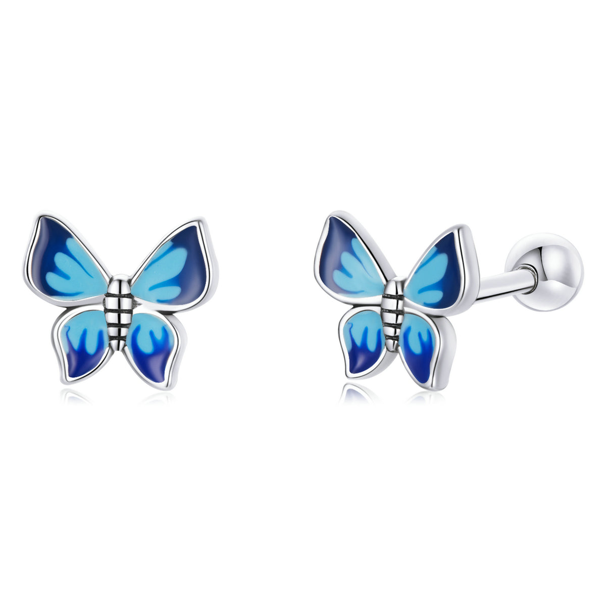 Sterling Silver Celestial Butterfly Screw Stud Hypoallergenic Earrings