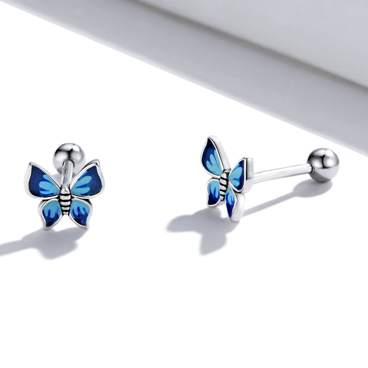 Sterling Silver Celestial Butterfly Screw Stud Hypoallergenic Earrings