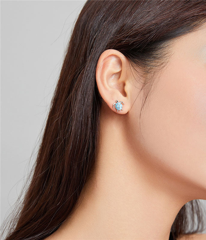 Sterling Silver Blue Sea Turtle Stud Hypoallergenic Earrings