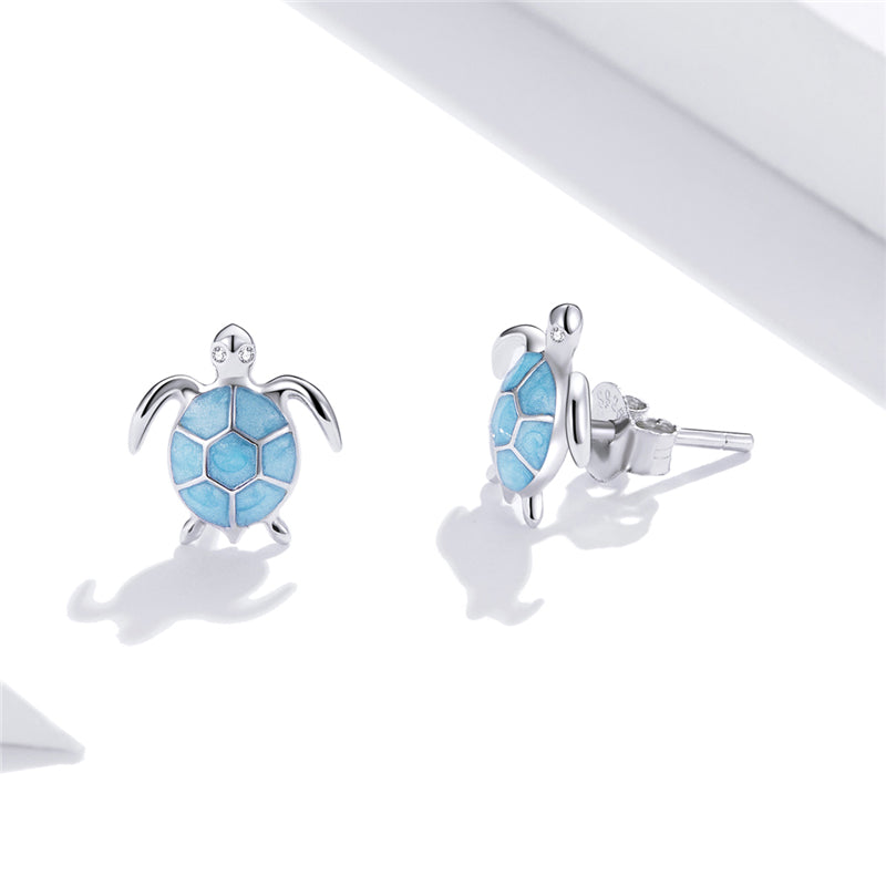 Sterling Silver Blue Sea Turtle Stud Hypoallergenic Earrings