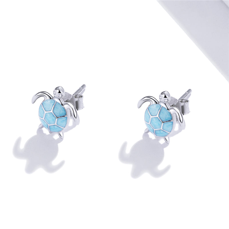 Sterling Silver Blue Sea Turtle Stud Hypoallergenic Earrings