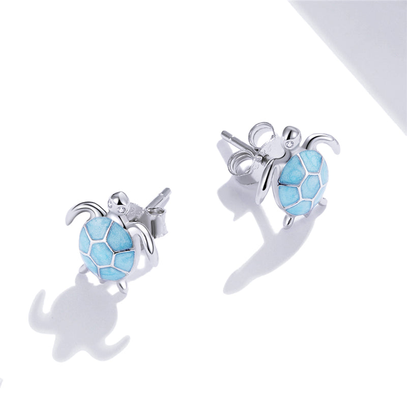 Sterling Silver Blue Sea Turtle Stud Hypoallergenic Earrings