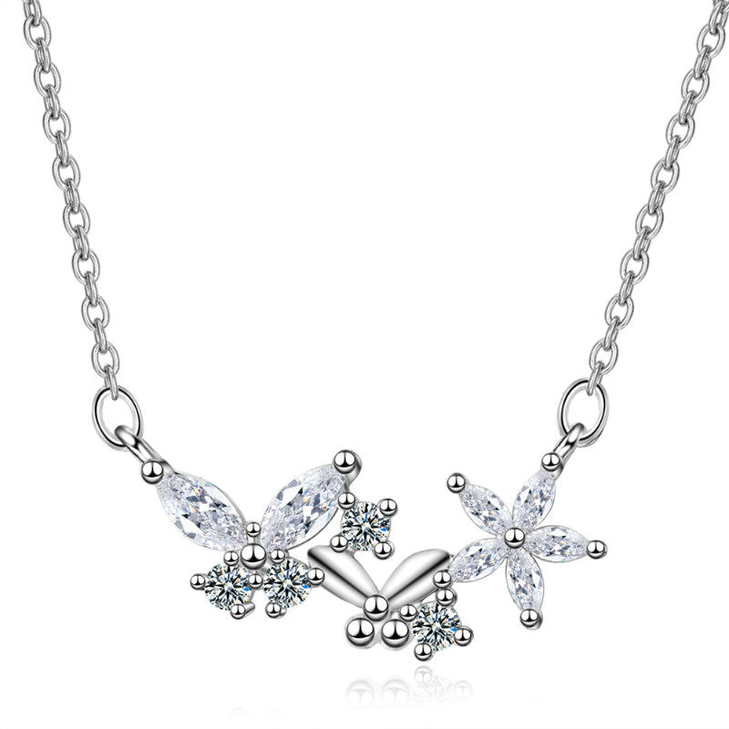 Sterling Silver Butterfly & Flower Hypoallergenic Necklace