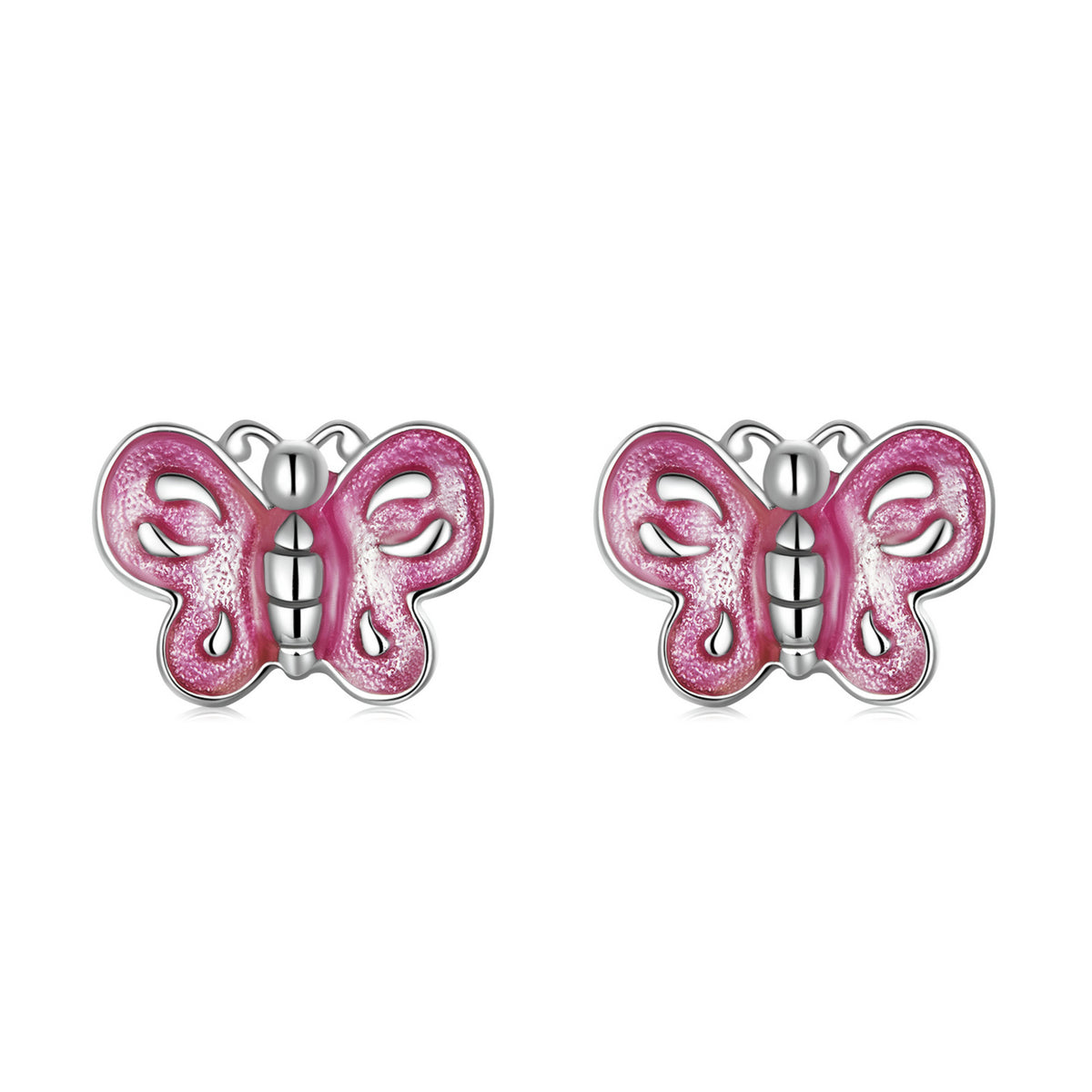 Sterling Silver Pink Butterfly Stud Hypoallergenic Earrings