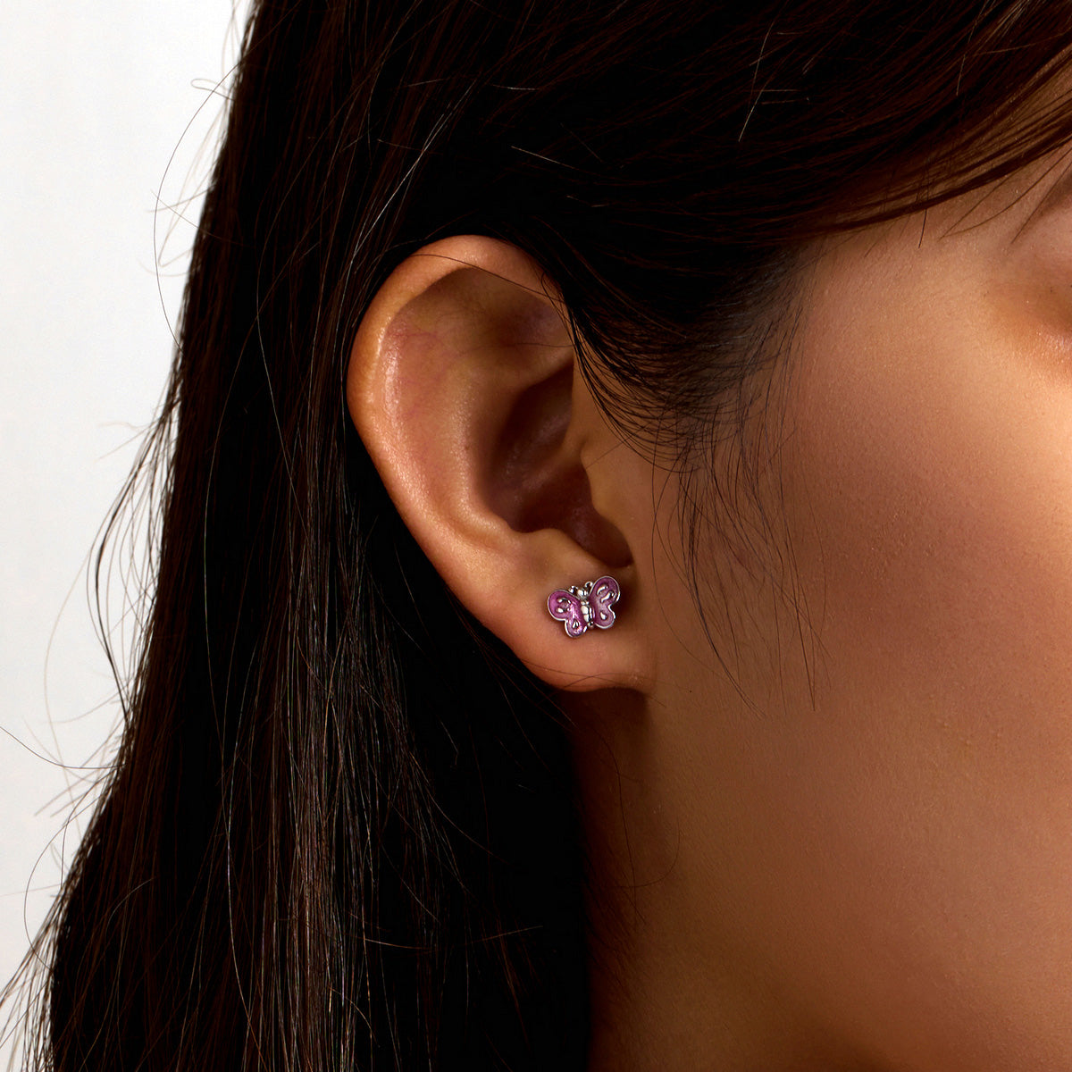 Sterling Silver Pink Butterfly Stud Hypoallergenic Earrings