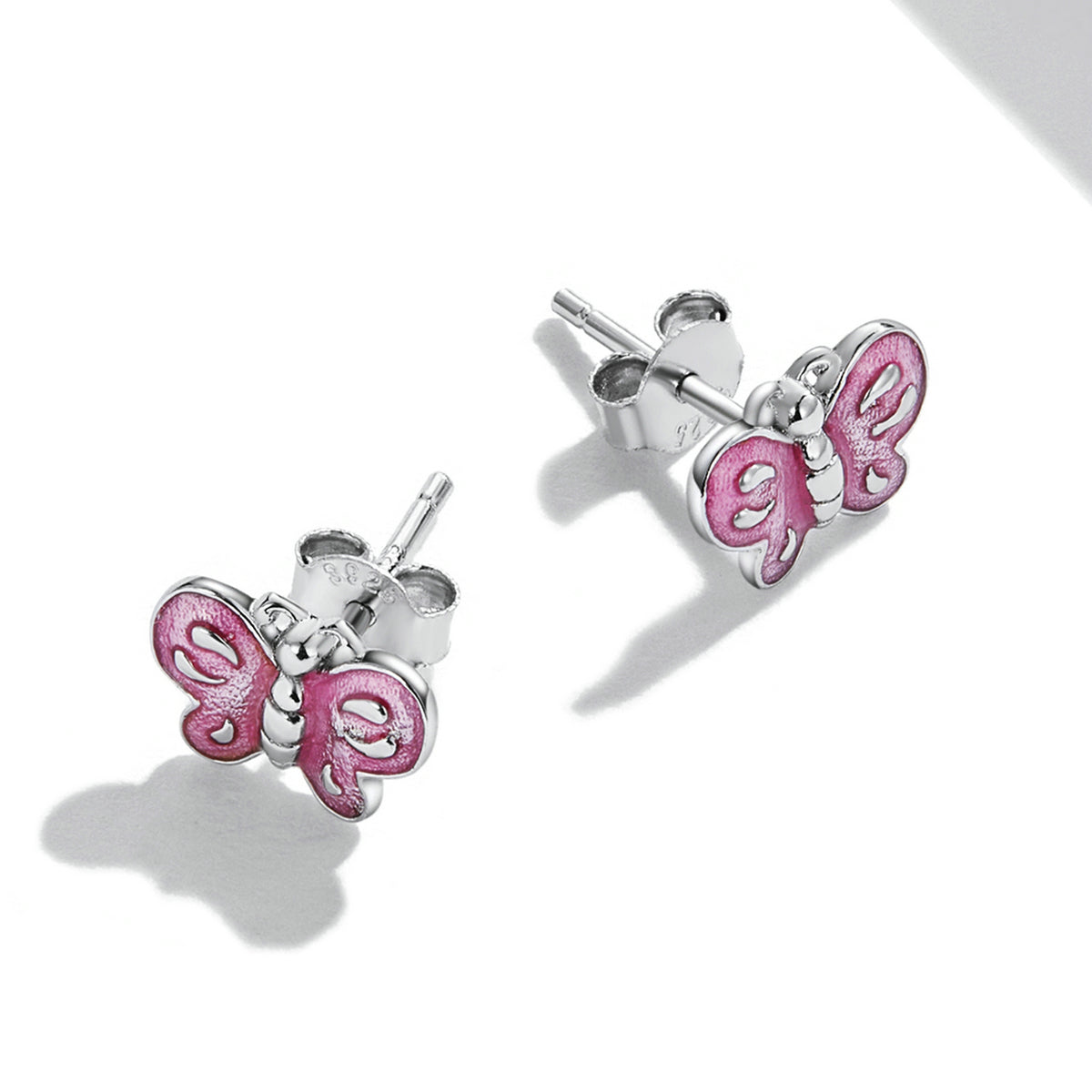 Sterling Silver Pink Butterfly Stud Hypoallergenic Earrings