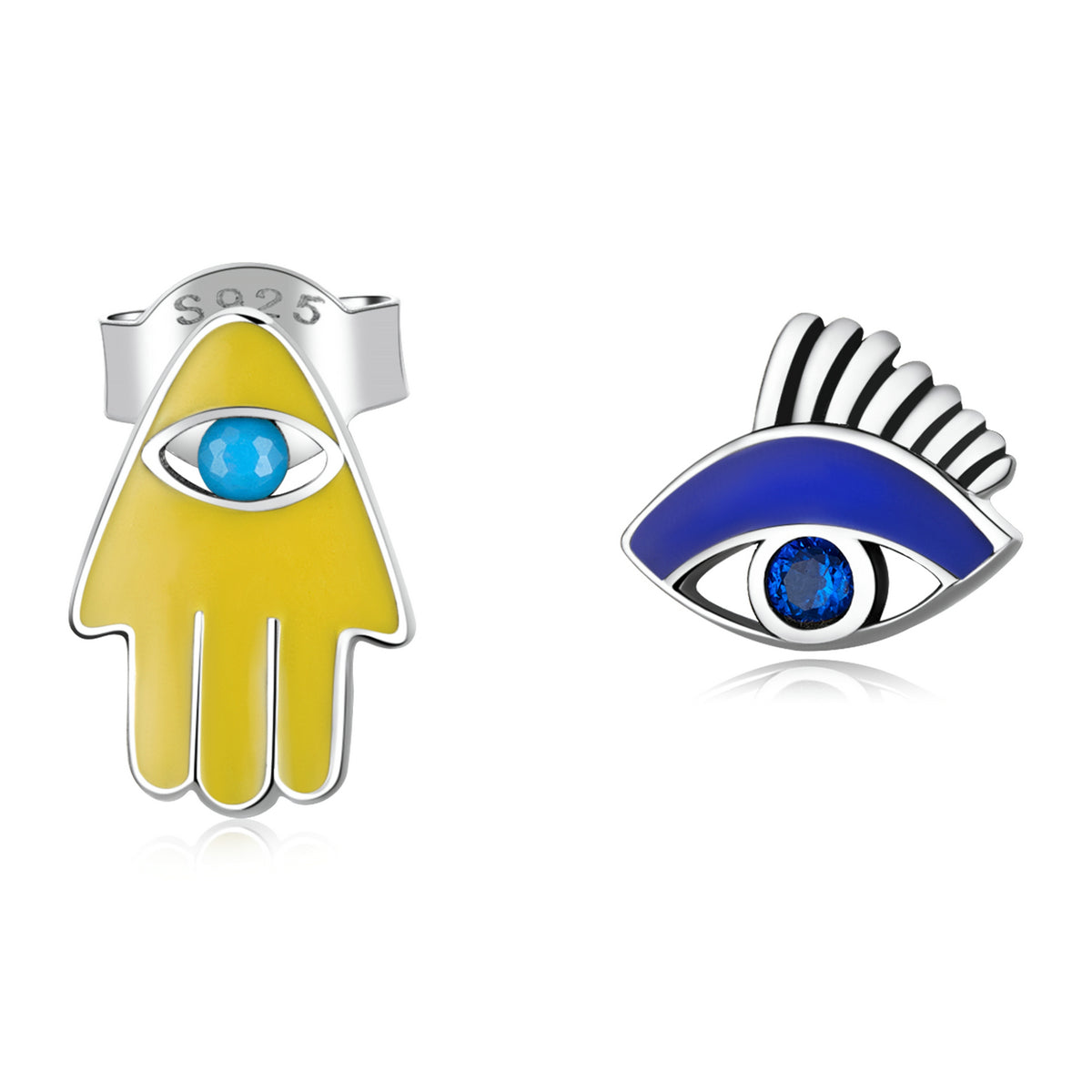Sterling Silver Evil Eye & Lucky Hand Stud Hypoallergenic Earrings