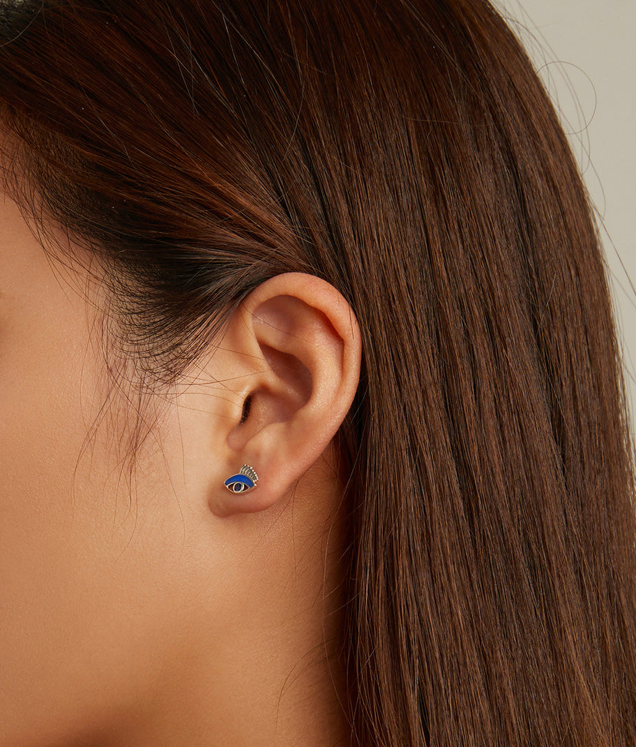 Sterling Silver Evil Eye & Lucky Hand Stud Hypoallergenic Earrings