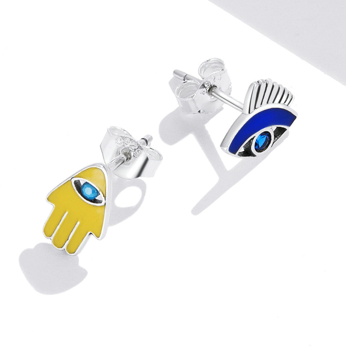 Sterling Silver Evil Eye & Lucky Hand Stud Hypoallergenic Earrings