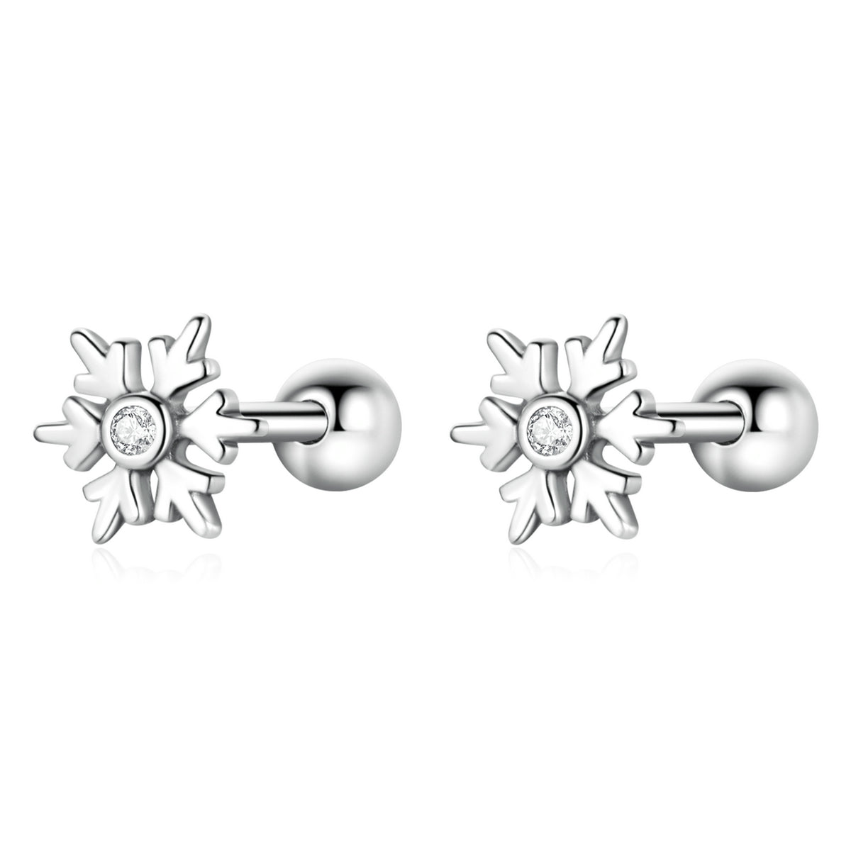 Sterling Silver Little Snowflake Screw Stud Hypoallergenic Earrings