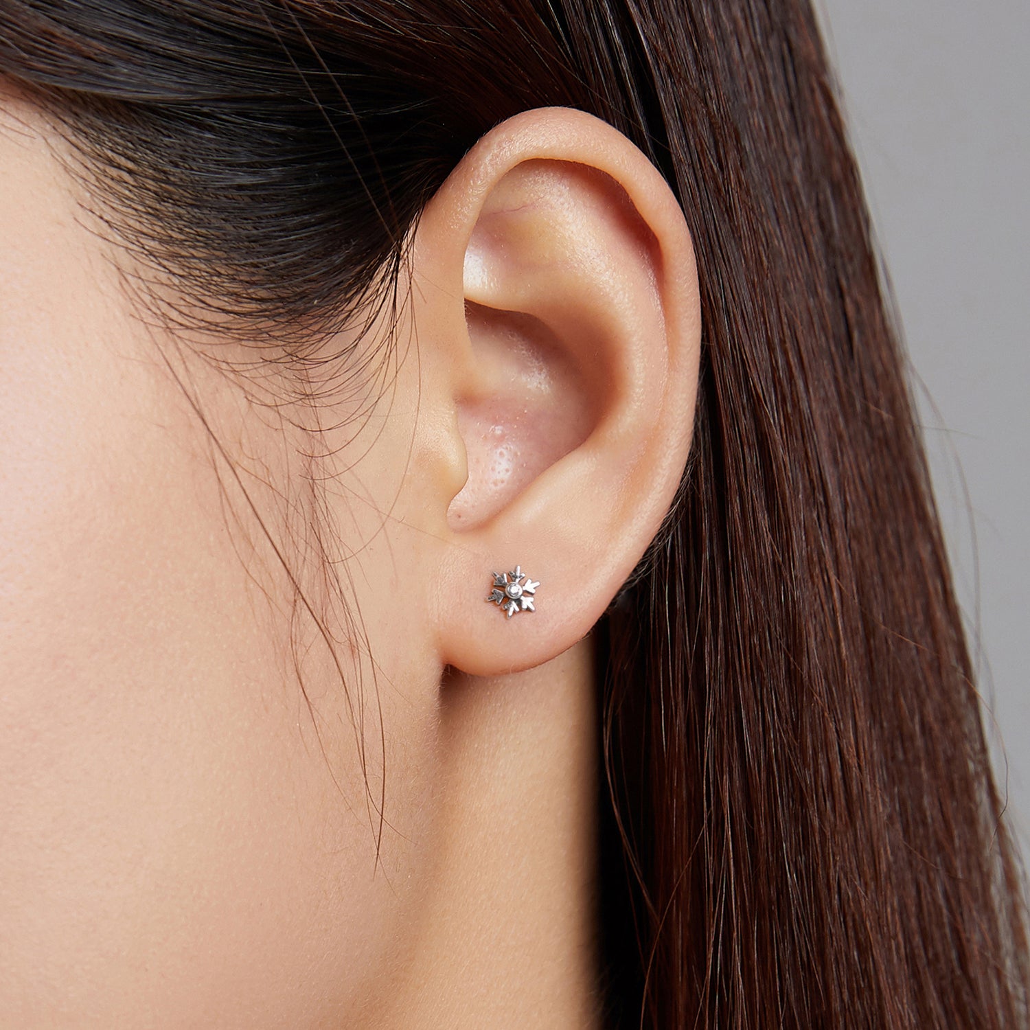 Sterling Silver Little Snowflake Screw Stud Hypoallergenic Earrings