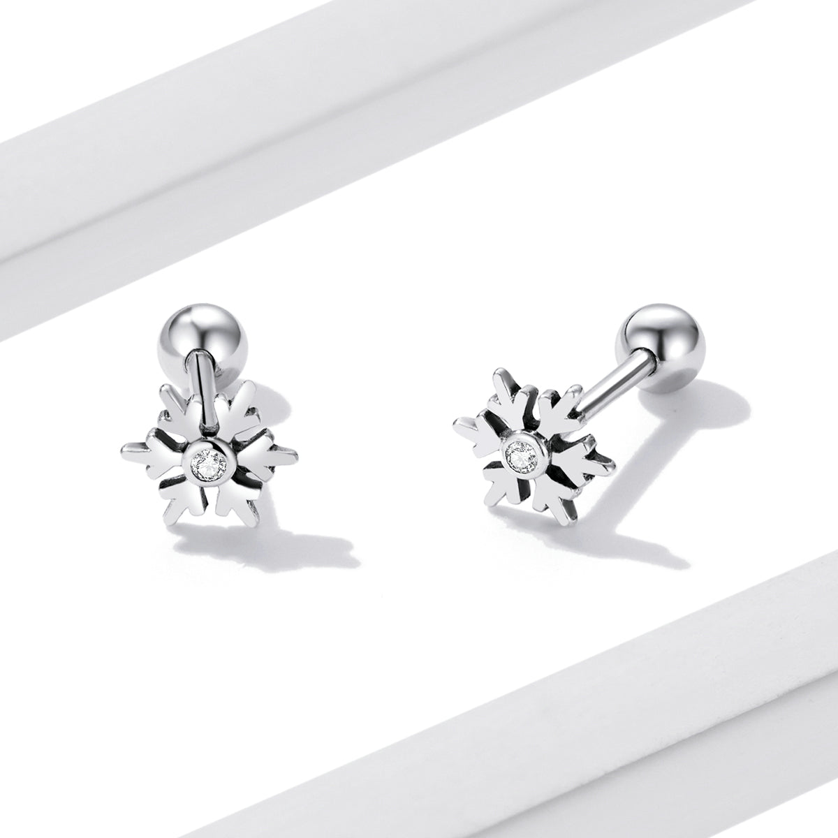 Sterling Silver Little Snowflake Screw Stud Hypoallergenic Earrings