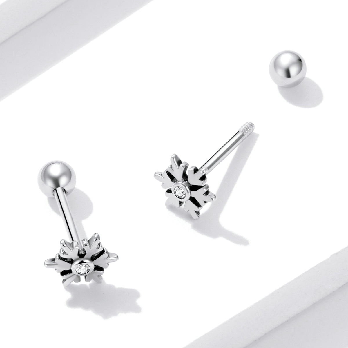 Sterling Silver Little Snowflake Screw Stud Hypoallergenic Earrings