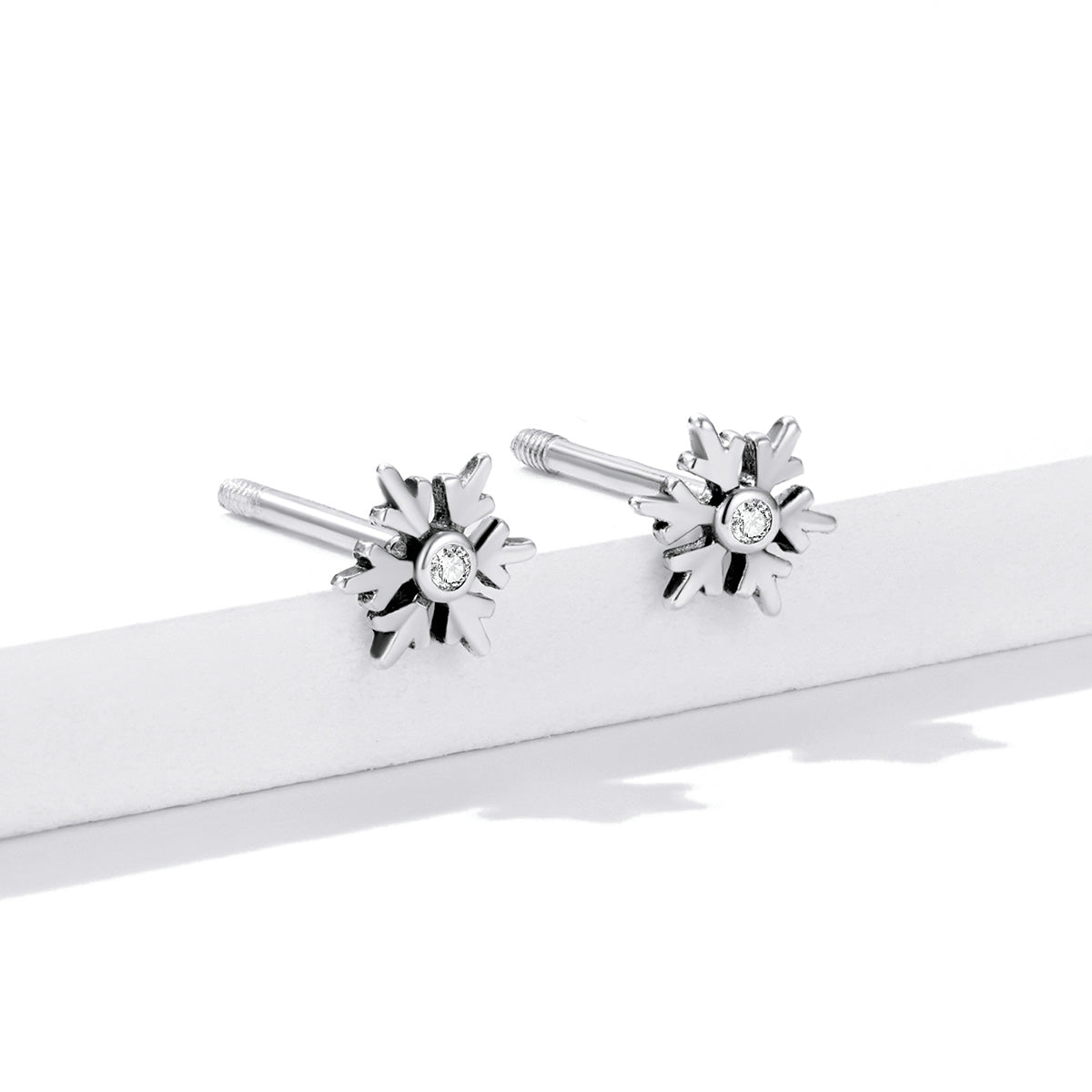 Sterling Silver Little Snowflake Screw Stud Hypoallergenic Earrings