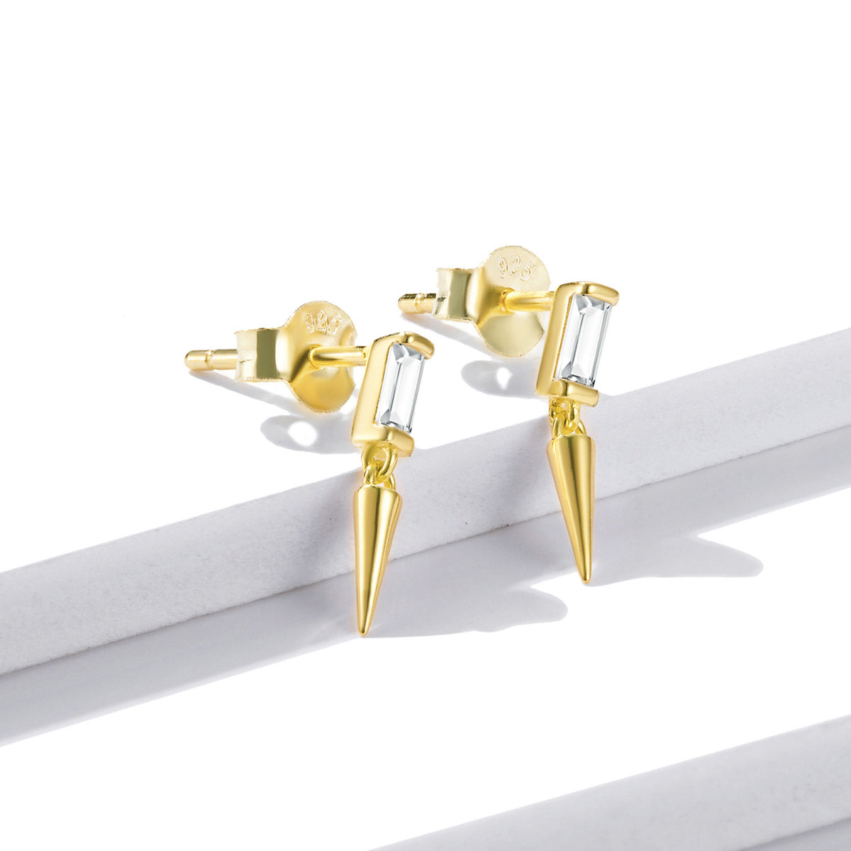 Sterling Silver Geometric Drop Stud Hypoallergenic Earrings