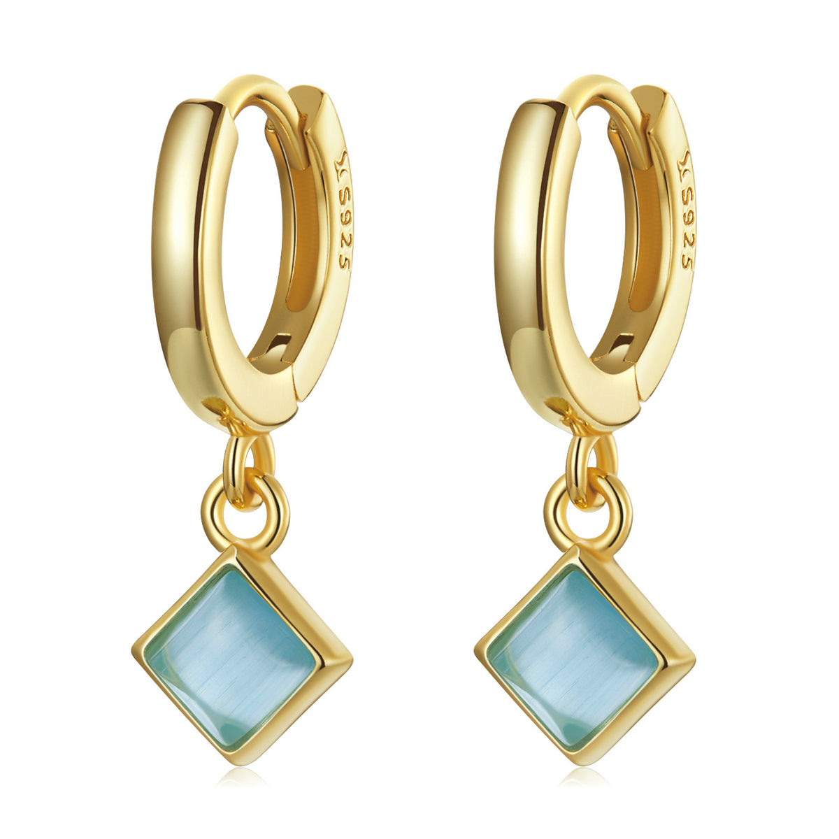 Sterling Silver Synthetic Opal Drop Huggie Hypoallergenic Earrings