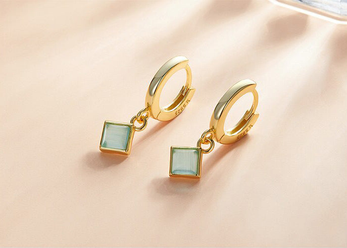 Sterling Silver Synthetic Opal Drop Huggie Hypoallergenic Earrings