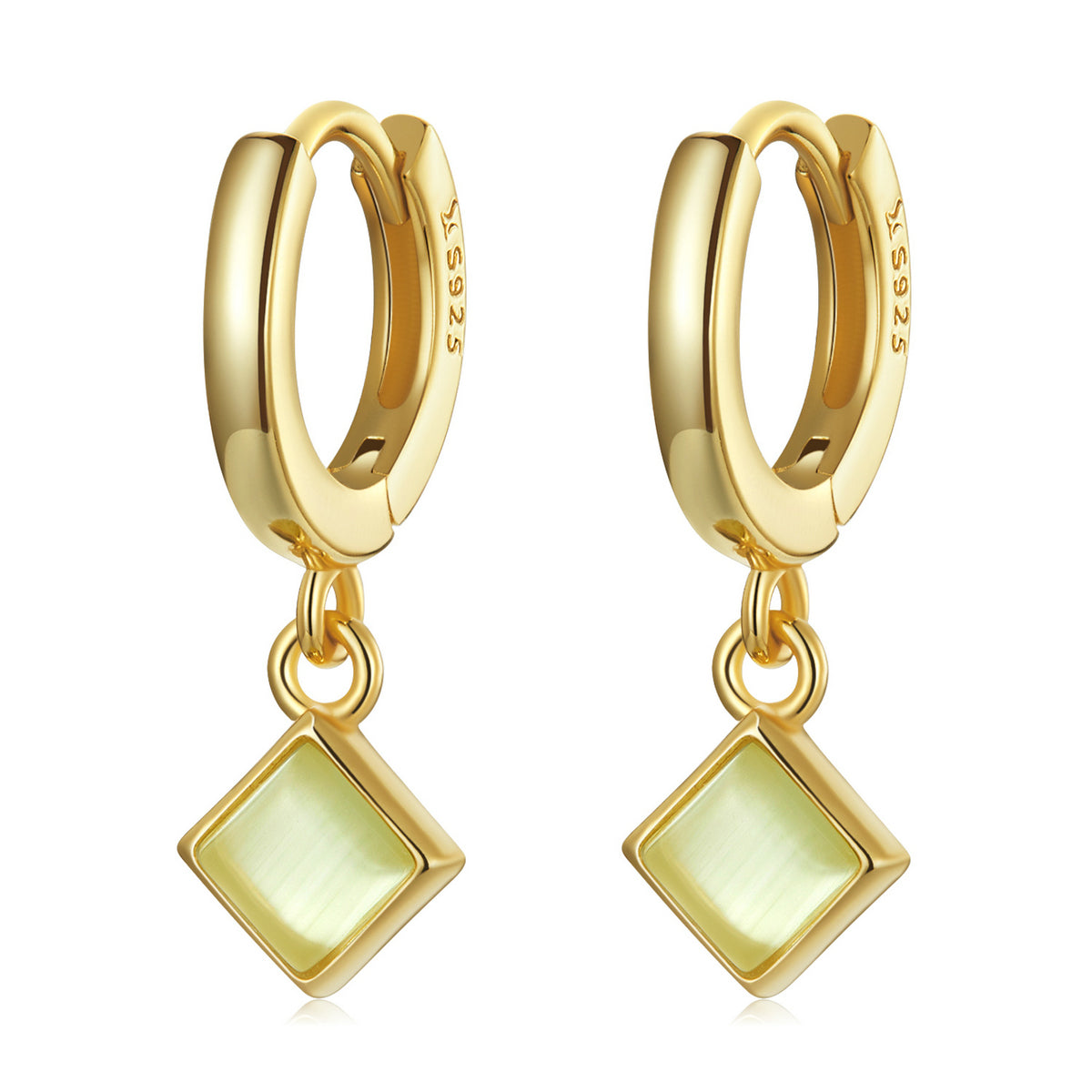 Sterling Silver Synthetic Opal Drop Huggie Hypoallergenic Earrings