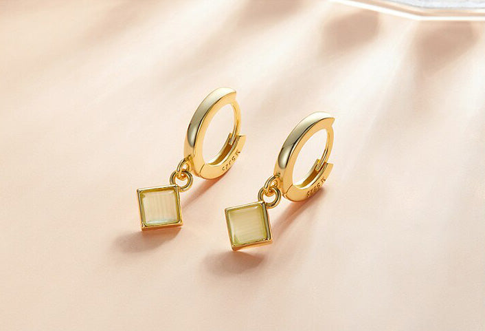 Sterling Silver Synthetic Opal Drop Huggie Hypoallergenic Earrings