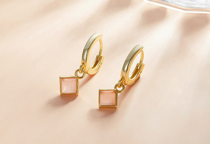 Sterling Silver Synthetic Opal Drop Huggie Hypoallergenic Earrings