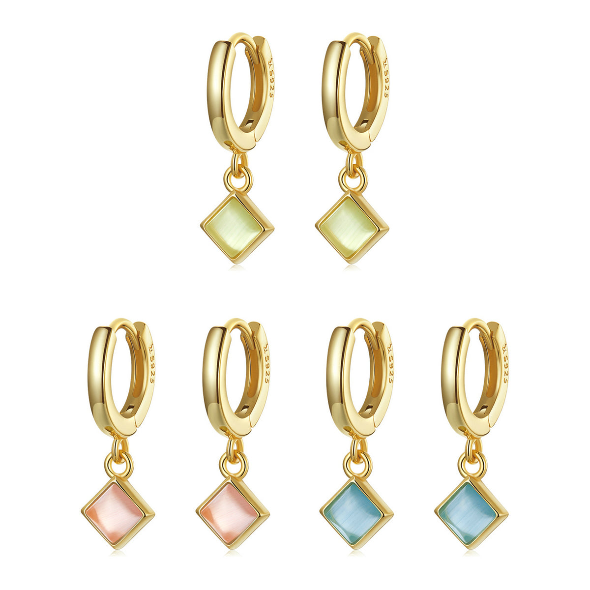 Sterling Silver Synthetic Opal Drop Huggie Hypoallergenic Earrings