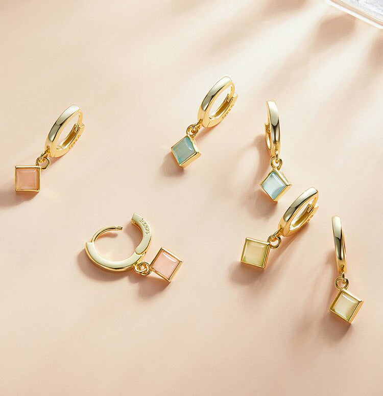 Sterling Silver Synthetic Opal Drop Huggie Hypoallergenic Earrings
