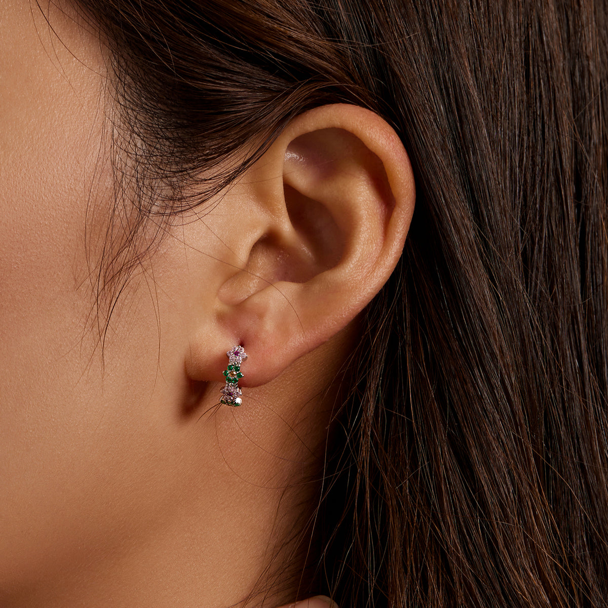 Sterling Silver Delicate Flowers Huggie Hypoallergenic Earrings