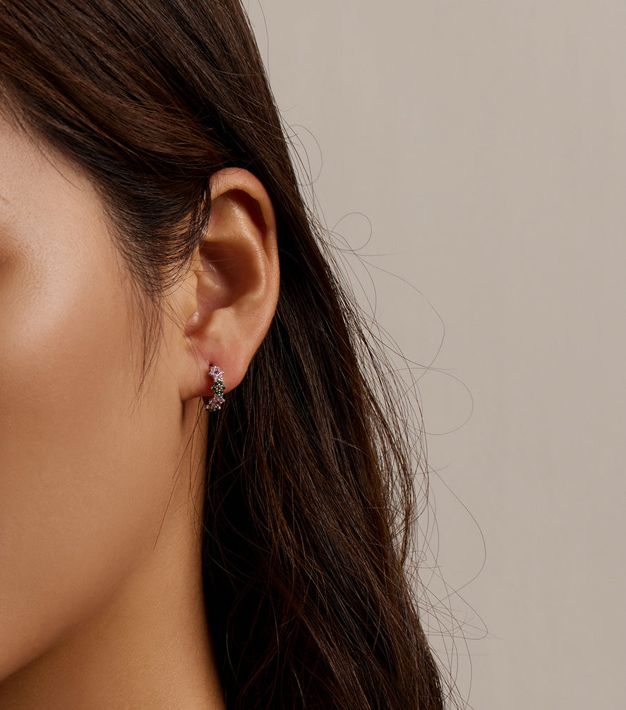 Sterling Silver Delicate Flowers Huggie Hypoallergenic Earrings