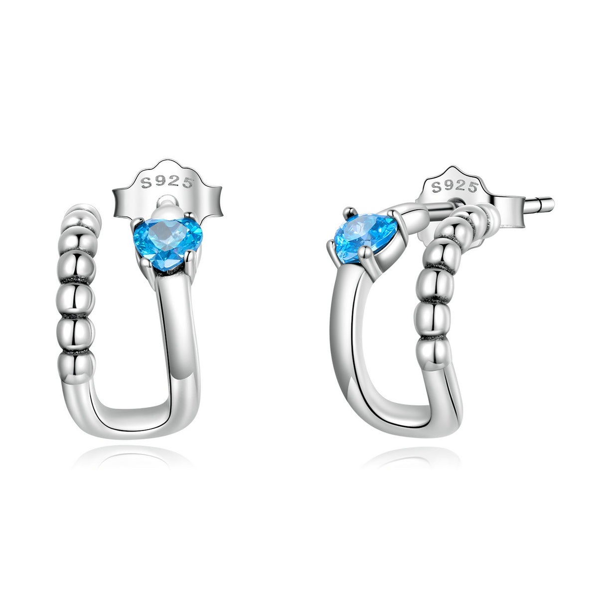 Sterling Silver Blue Heart Stud Hypoallergenic Earrings