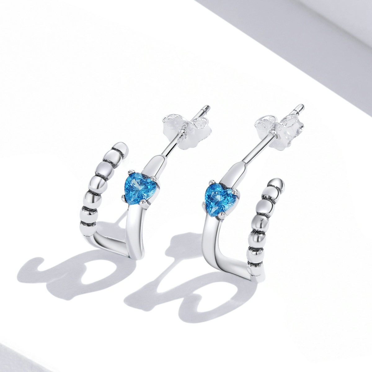 Sterling Silver Blue Heart Stud Hypoallergenic Earrings