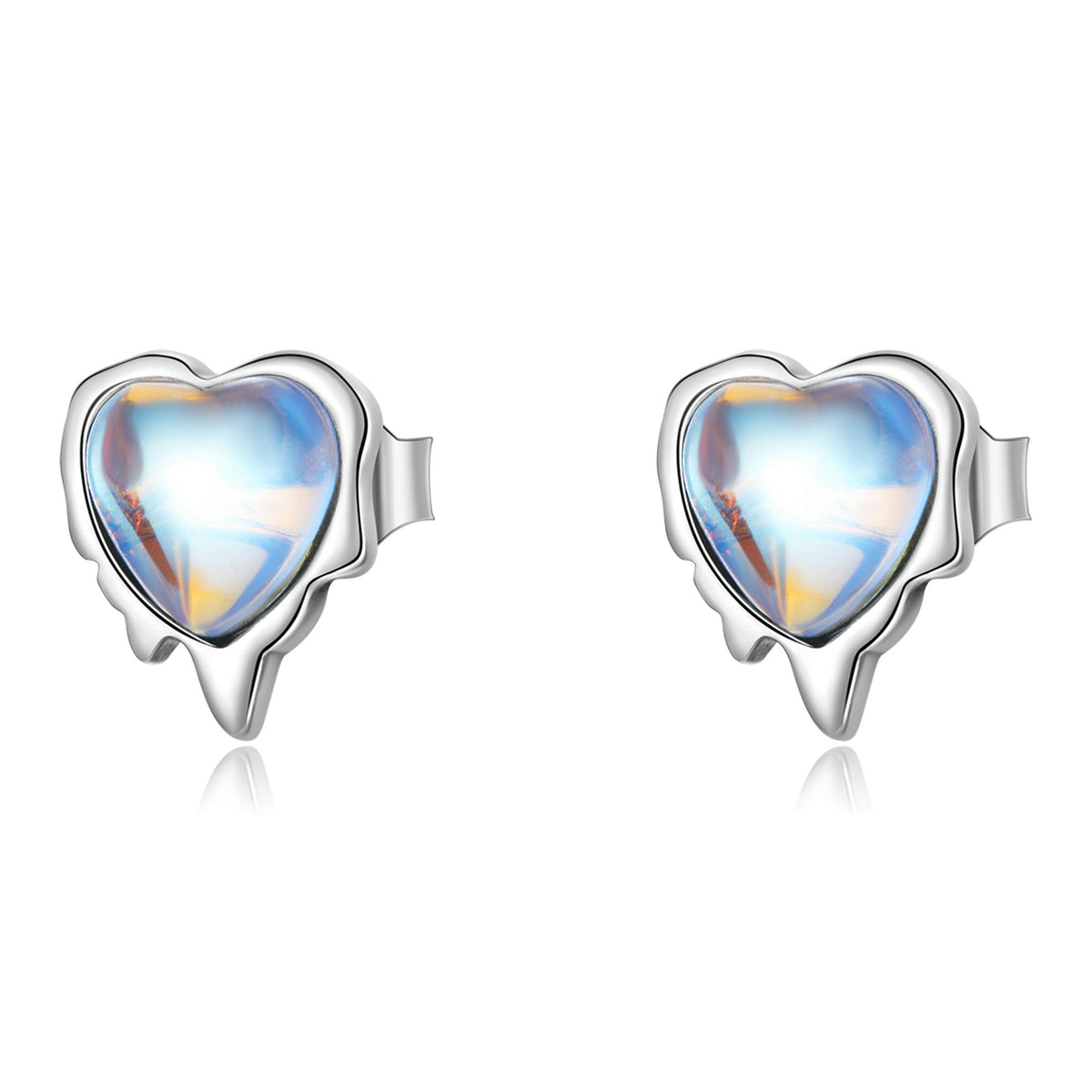 Sterling Silver Melting Heart Moonstone Stud Hypoallergenic Earrings