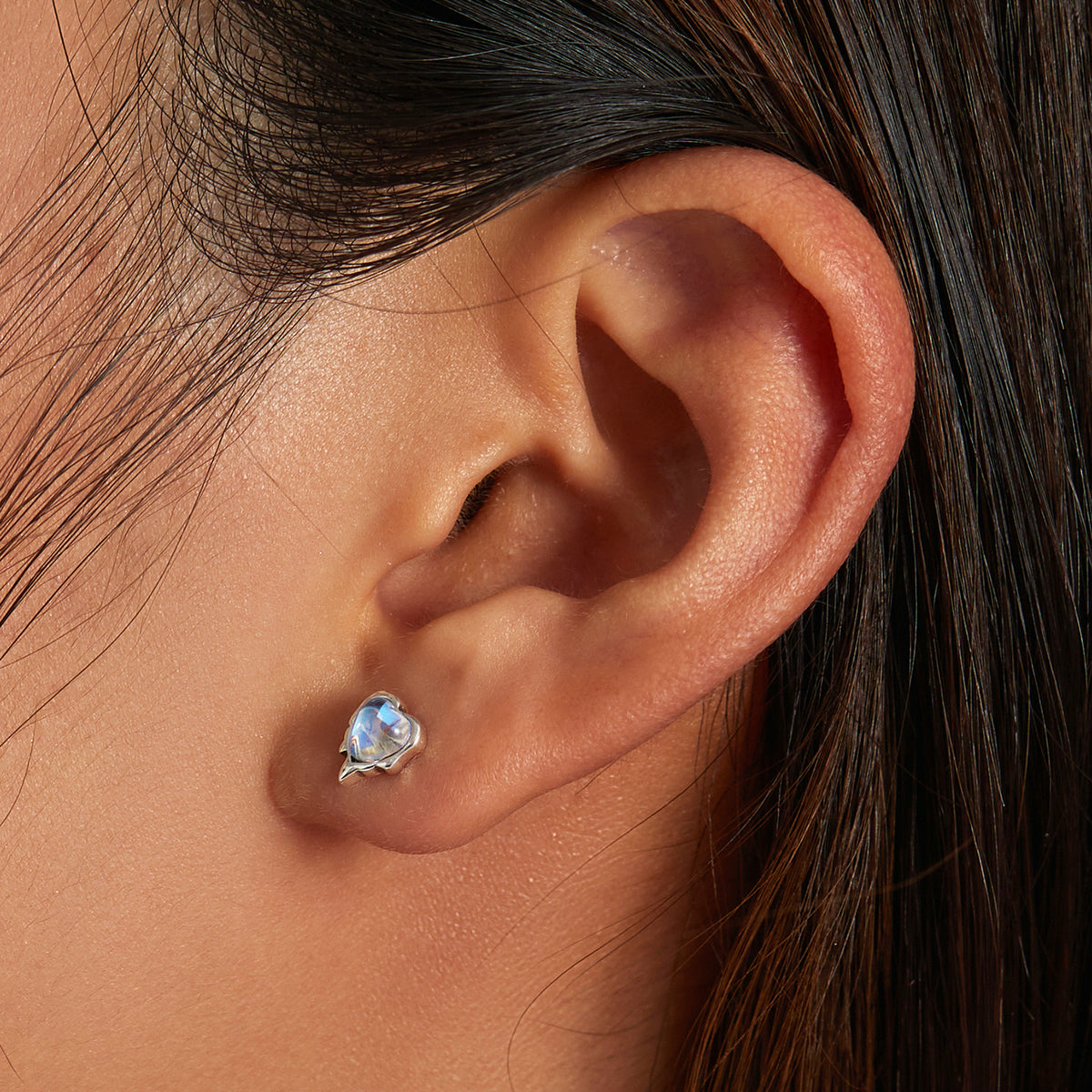 Sterling Silver Melting Heart Moonstone Stud Hypoallergenic Earrings