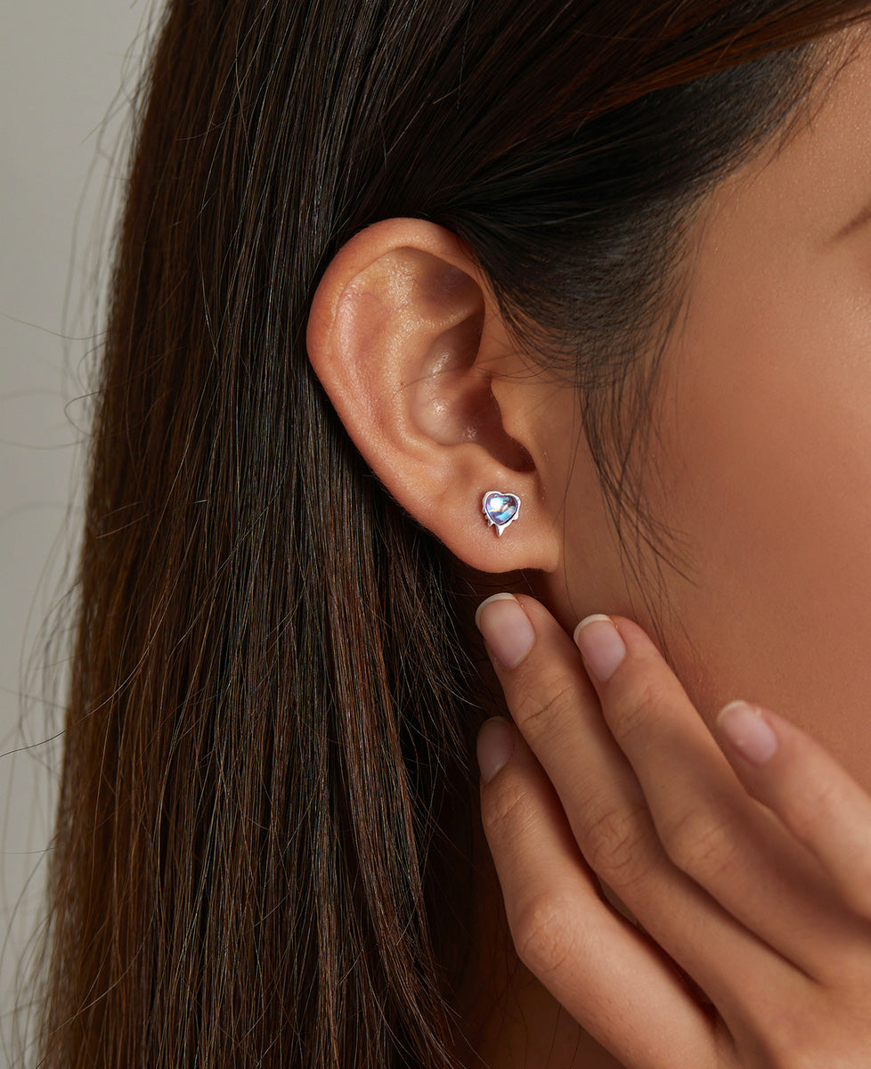 Sterling Silver Melting Heart Moonstone Stud Hypoallergenic Earrings