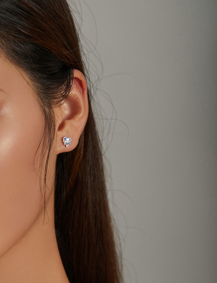Sterling Silver Melting Heart Moonstone Stud Hypoallergenic Earrings