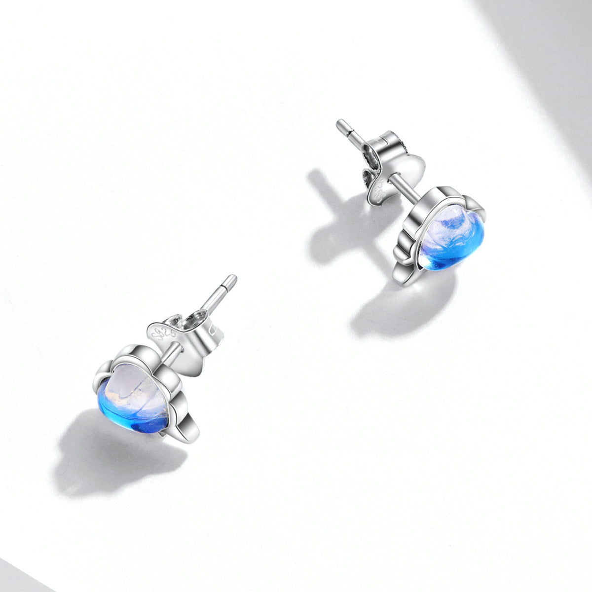 Sterling Silver Melting Heart Moonstone Stud Hypoallergenic Earrings