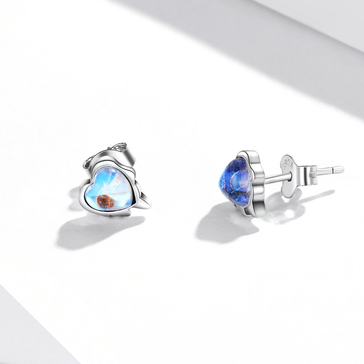 Sterling Silver Melting Heart Moonstone Stud Hypoallergenic Earrings