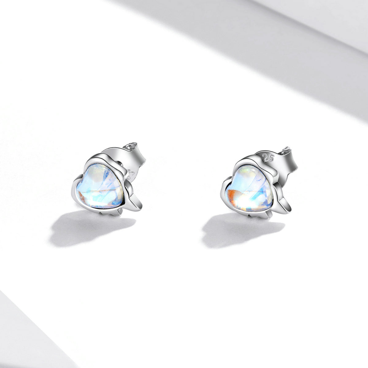Sterling Silver Melting Heart Moonstone Stud Hypoallergenic Earrings