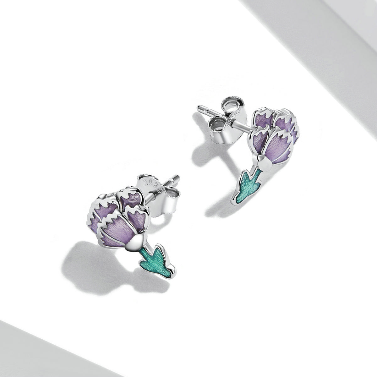 Sterling Silver Carnation Flower Stud Hypoallergenic Earrings