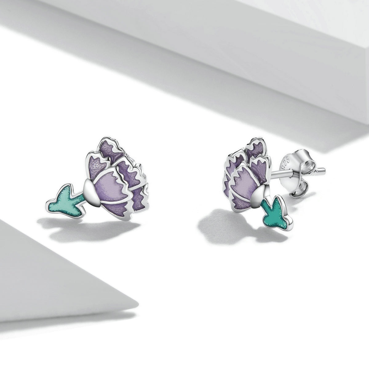Sterling Silver Carnation Flower Stud Hypoallergenic Earrings