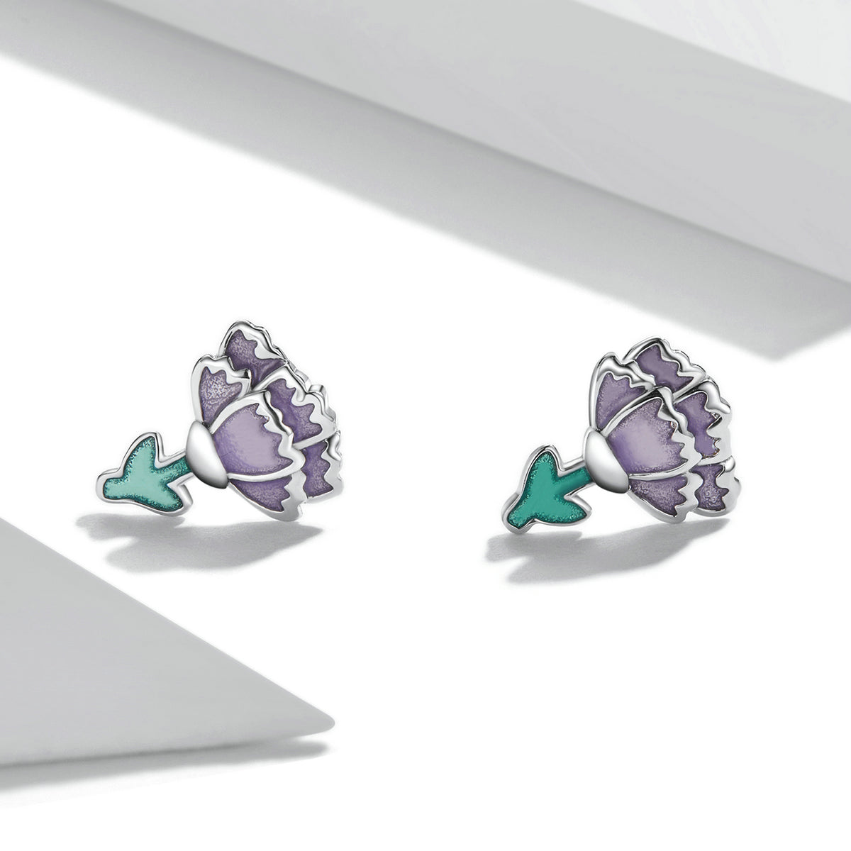 Sterling Silver Carnation Flower Stud Hypoallergenic Earrings