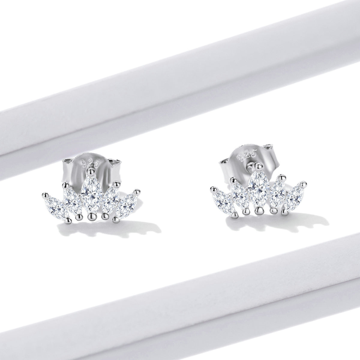 Sterling Silver Shining Crown Stud Hypoallergenic Earrings