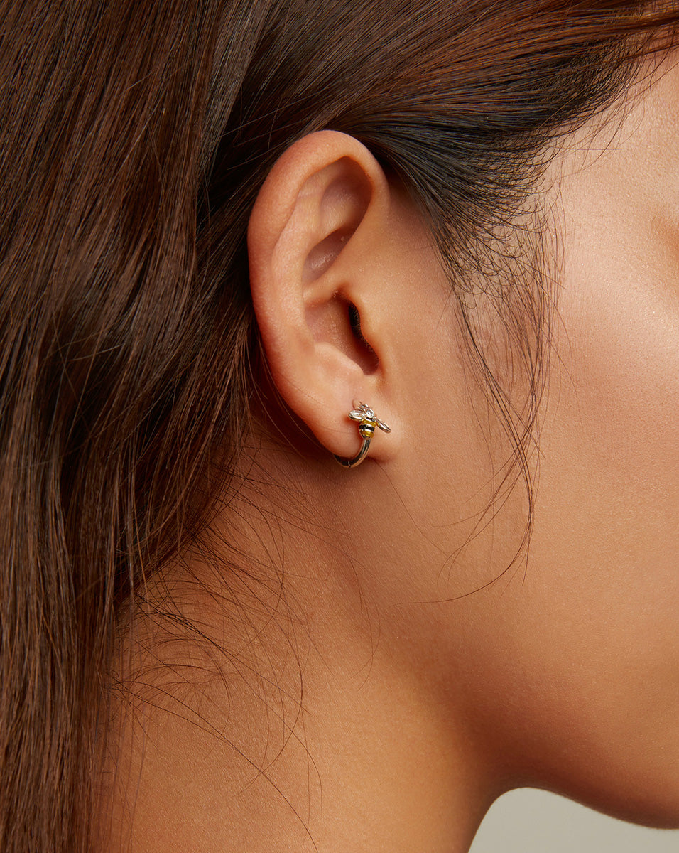 Sterling Silver Little Bee Huggie Hypoallergenic Earrings