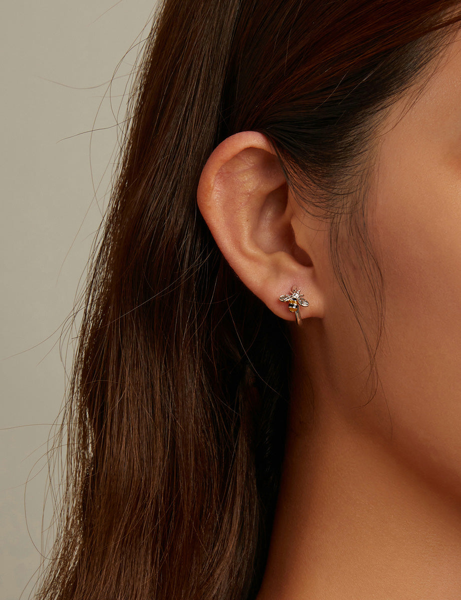 Sterling Silver Little Bee Huggie Hypoallergenic Earrings