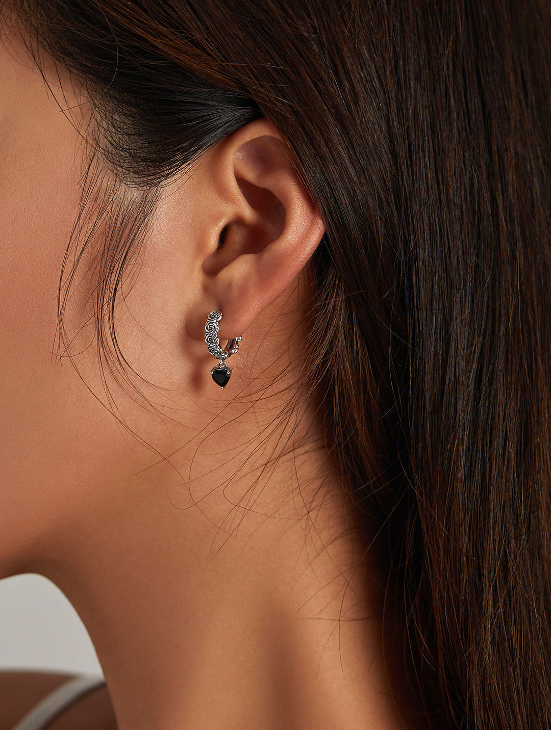 Sterling Silver Dark Night Rose Huggie Hypoallergenic Earrings