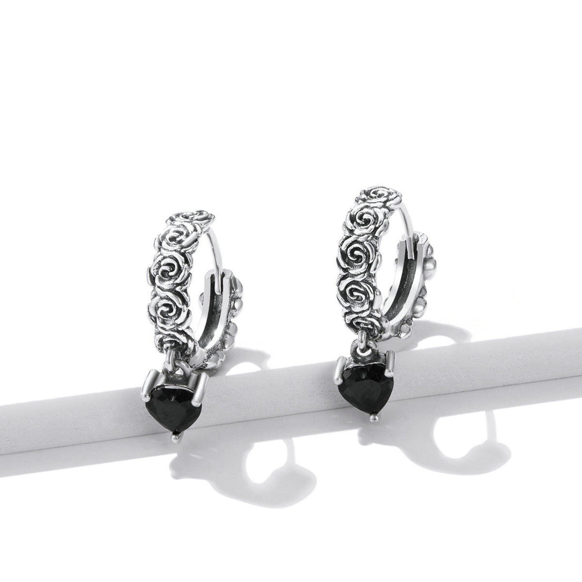 Sterling Silver Dark Night Rose Huggie Hypoallergenic Earrings