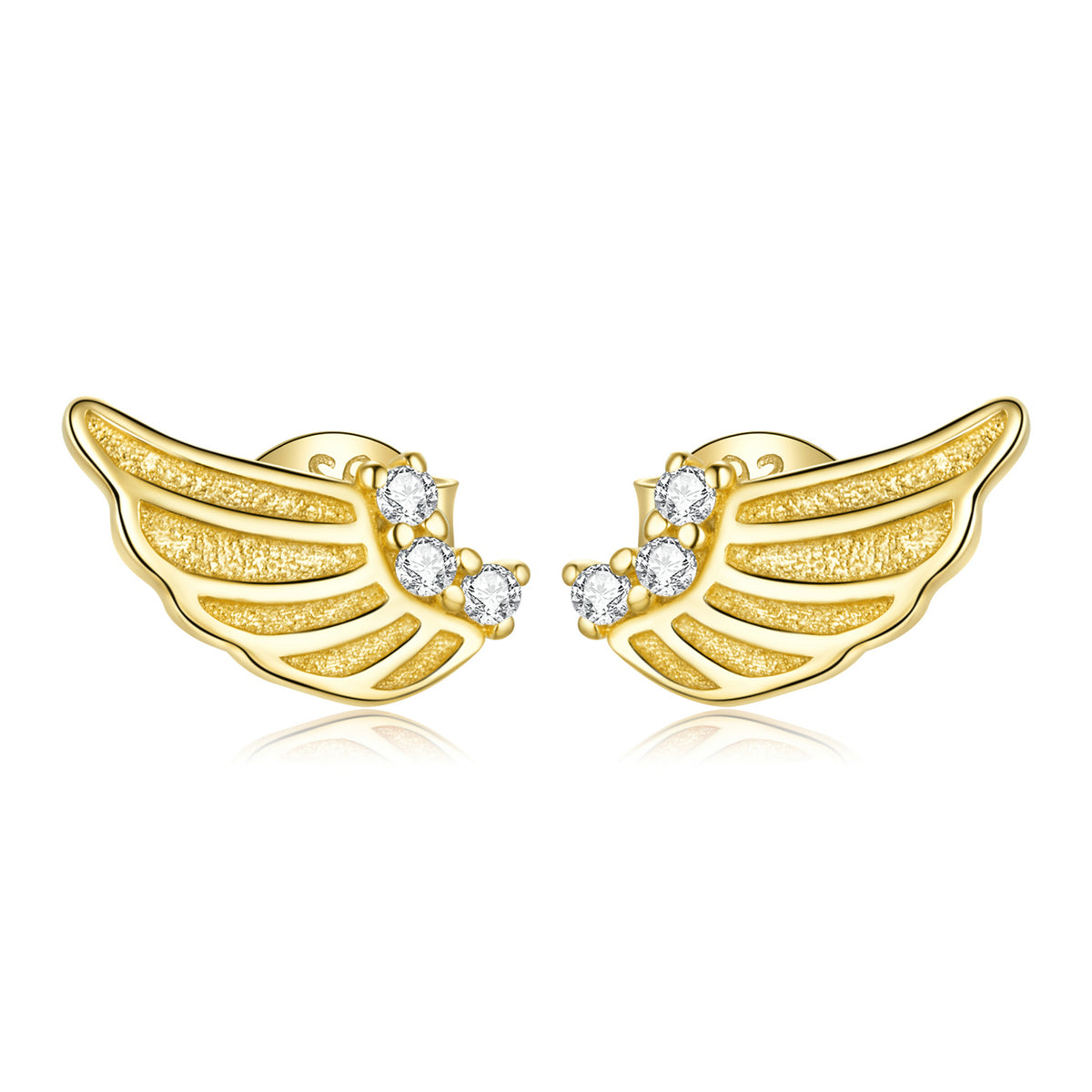 Sterling Silver Gold Angel Wings Stud Hypoallergenic Earrings