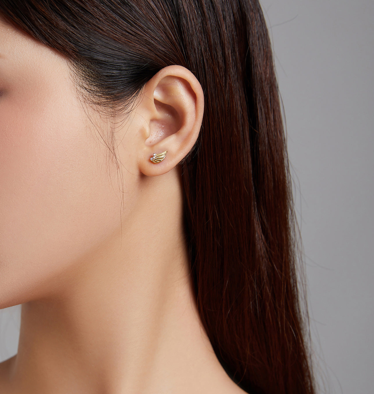 Sterling Silver Gold Angel Wings Stud Hypoallergenic Earrings