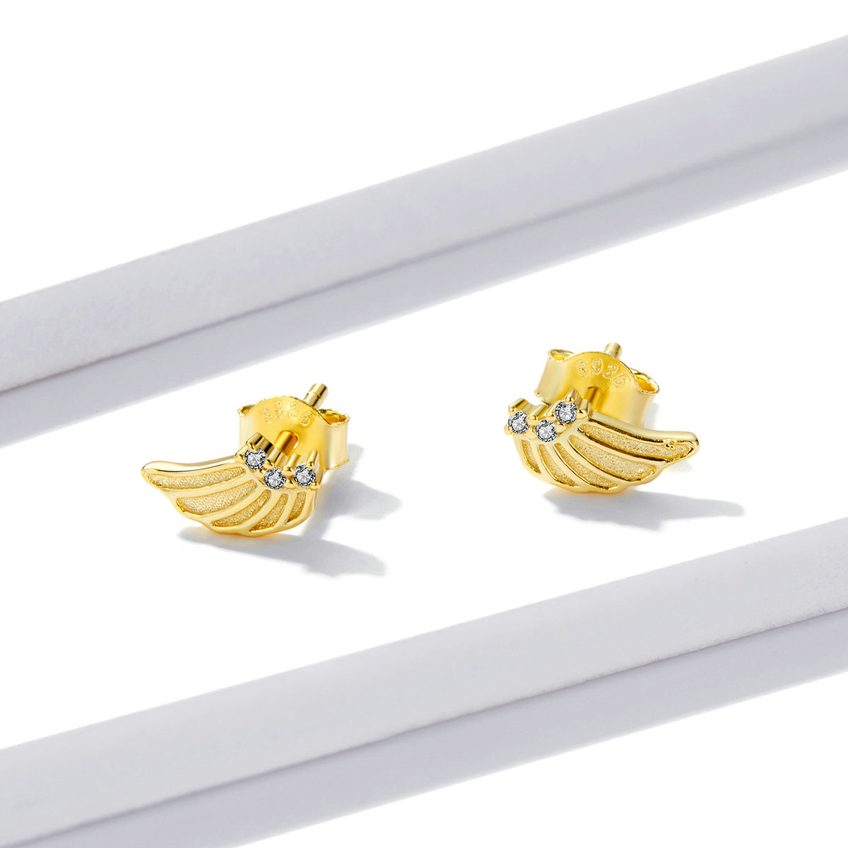 Sterling Silver Gold Angel Wings Stud Hypoallergenic Earrings
