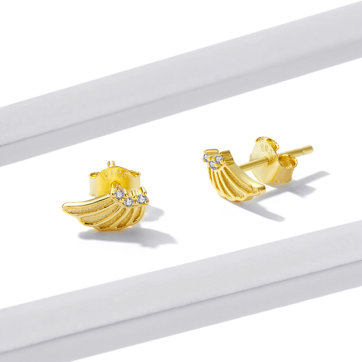 Sterling Silver Gold Angel Wings Stud Hypoallergenic Earrings