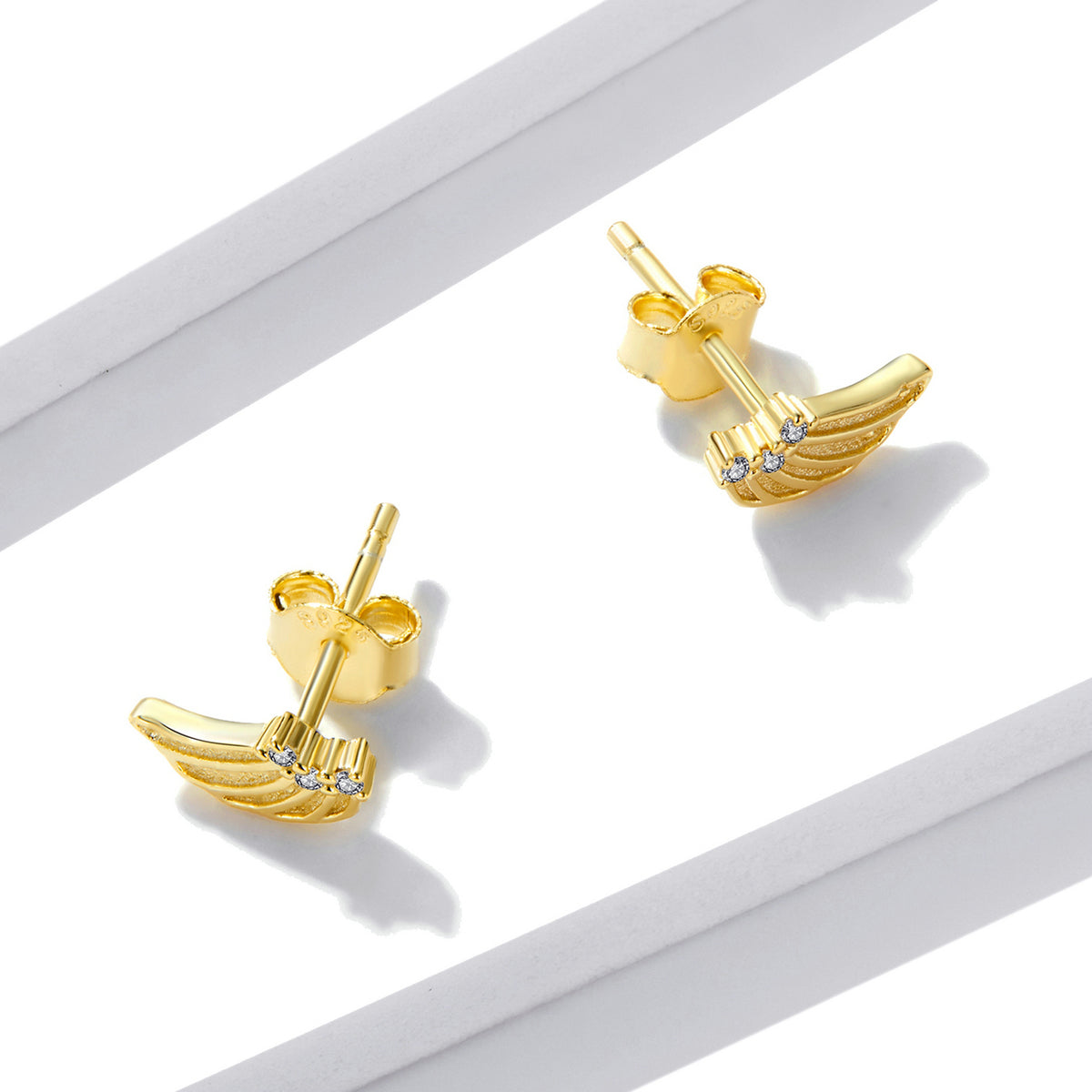 Sterling Silver Gold Angel Wings Stud Hypoallergenic Earrings